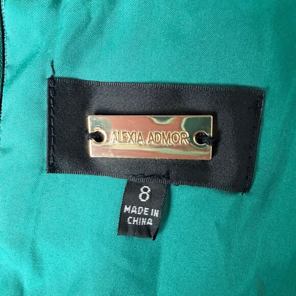 Alexa Admor Emerald Green Long Dress Rouched Sleeve High Neck Draped Satin Sz 8 - Picture 10 of 14